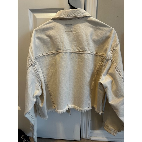 Women's Cropped Denim Trucker Jacket - Wild Fable Cream S - Picture 4 of 5